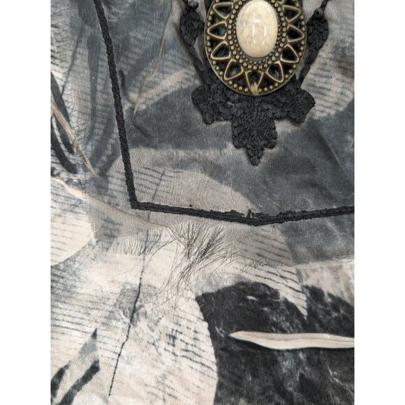 BLEU Tunic Top Women Size M Abstract Floral Medallion Festival Witchy Artsy Goth - Picture 4 of 13